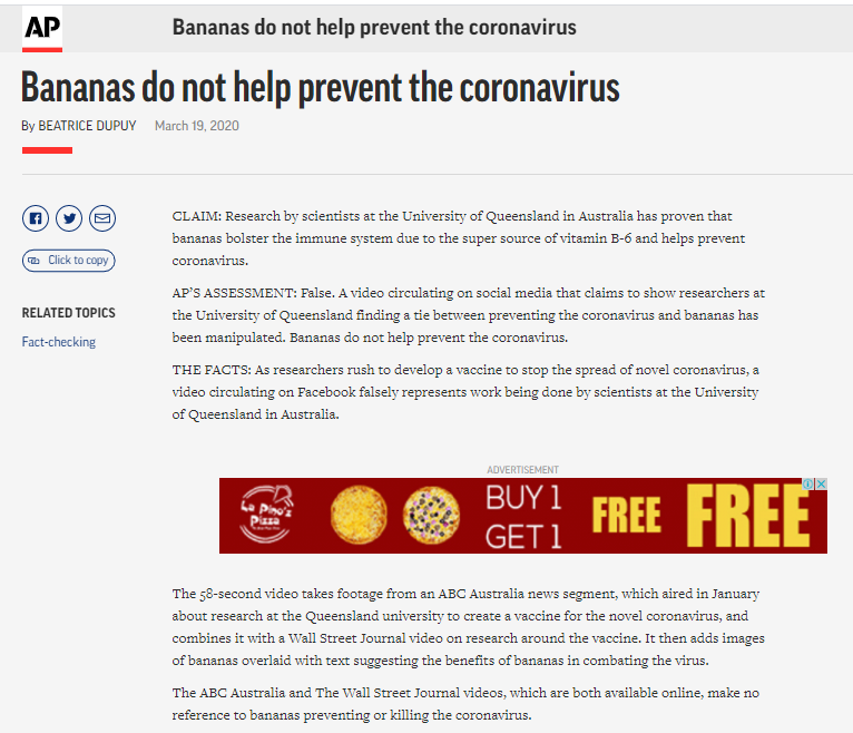 केला खाने से कोरोना वायरस के प्रकोप से बचा जा सकता है