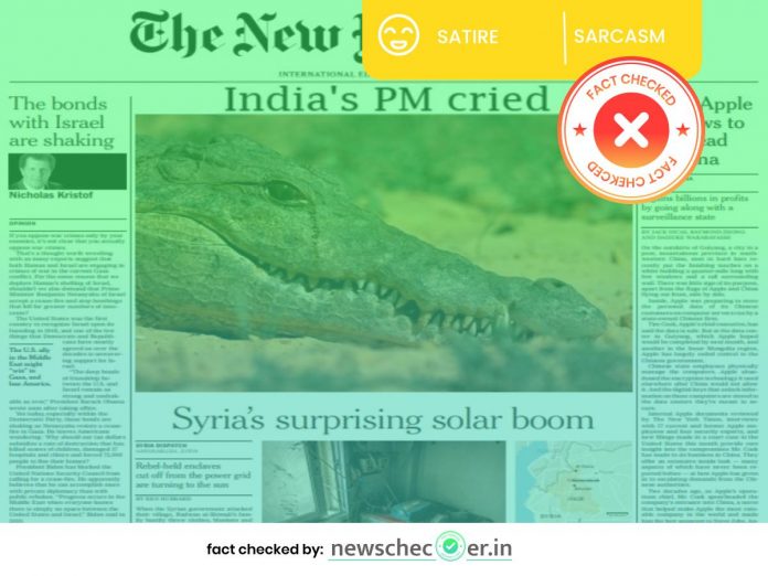 Image Of Crocodile With Title “India’s PM cried” Was Not Published By The New York Times