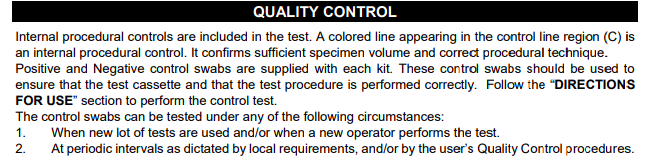 Screenshot of FLowflex's instruction manual which includes information on positive and negative control swabs in the test kit 