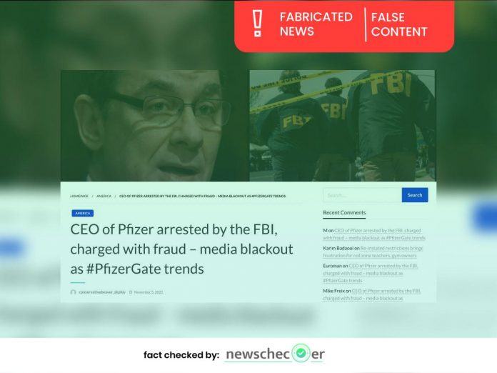 Falze article claiming Pfizer CEO has been arrested