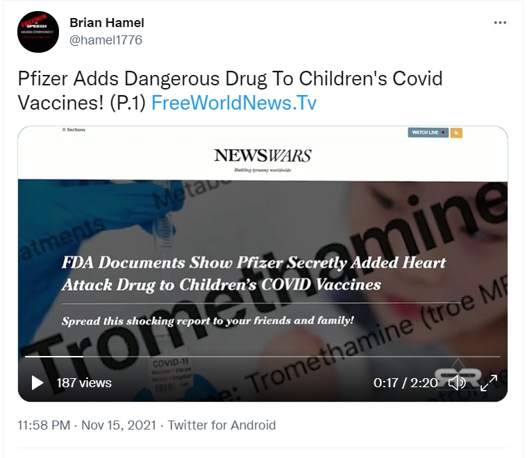 Pfizer added dangerous drugs in vaccine for kids viral claim