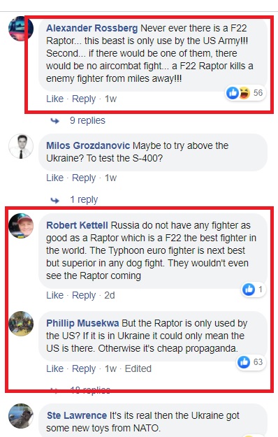 comments calling out Russian F22s claim as fake