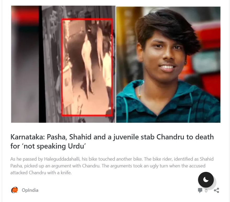 OpIndia article on Bengaluru youth being killed for not speaking Urdu