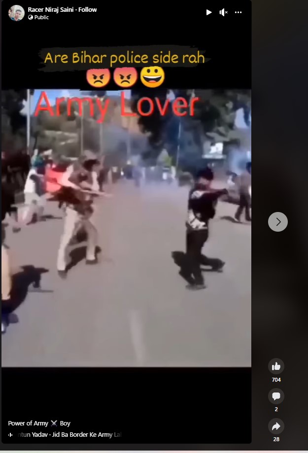Old Video From Kashmir Passed Off As Visuals Of Agnipath Protester Clashing With Bihar Police