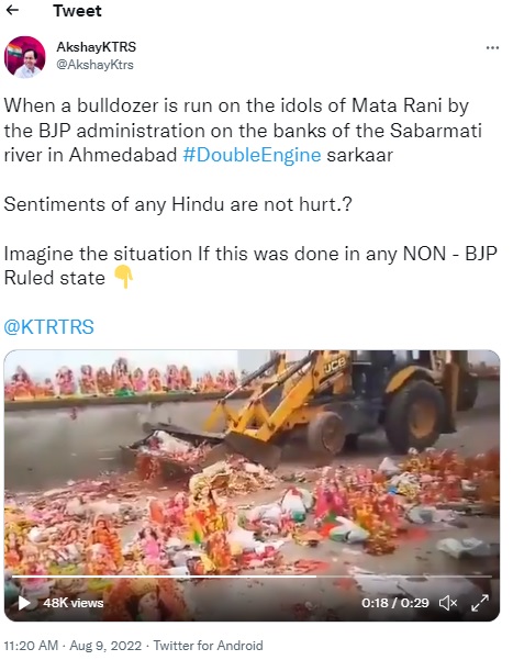 Screenshot of a video showing idols bulldozed in Ahmedabad.