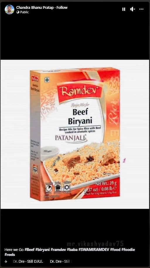 Beef Biryani Recipe Mix By Ramdev’s Patanjali?