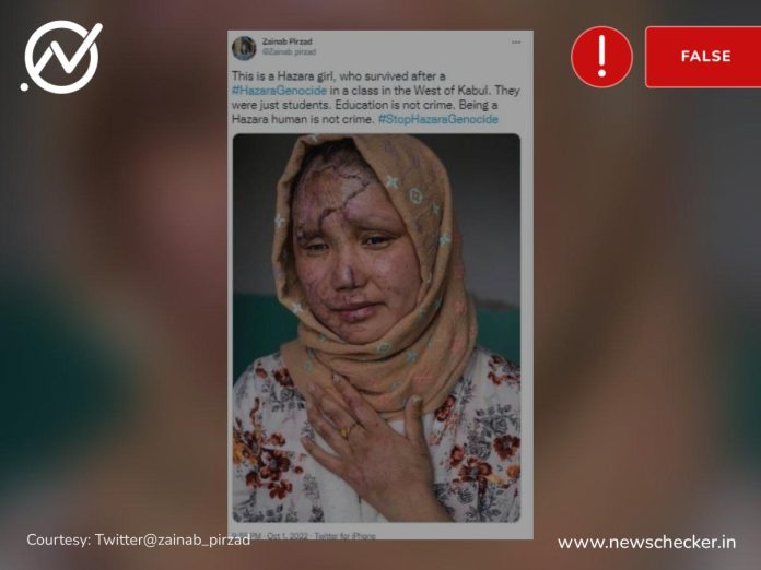A photo of a woman survivor from a 2016 suicide attack against a TV channel in Kabul is being falsely shared as the picture of a Hazara survivor from the September 30, 2022 bombing at an education centre in the Afghanistan capital.