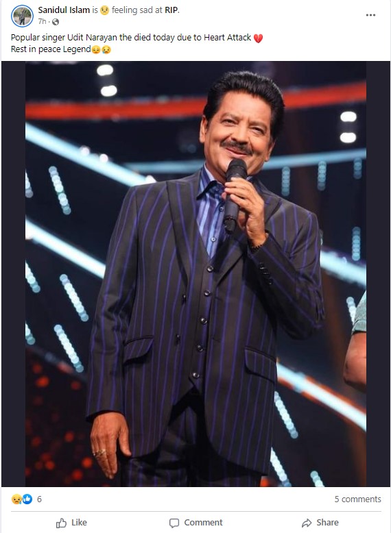 Udit Narayan Died Of Heart Attack