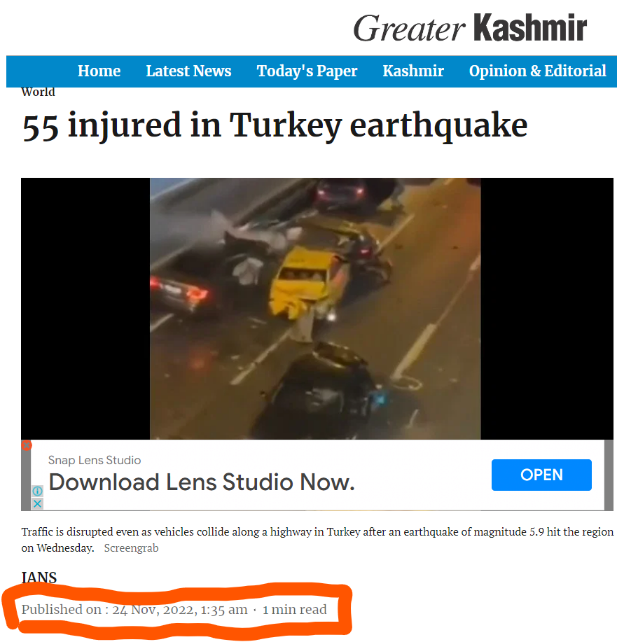 ترکی میں حالیہ زلزلے