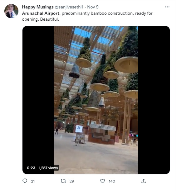 Image of tweet claiming the bamboo airport video to be from Arunachal