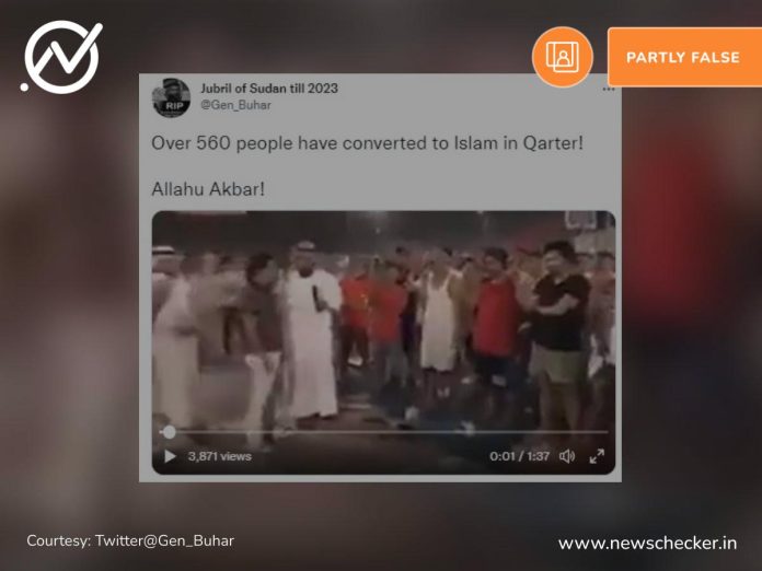 Viral video claimed to be of mass conversion event dates back to at least 2018 in Qatar, and not during the ongoing FIFA World Cup.