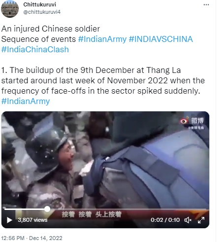 A 2020 video of a PLA soldier injured during the clash between Indian and Chinese troops in Galwan Valley is being falsely shared as a clip of the December 9, 2022 conflict at Tawang, Arunachal Pradesh.