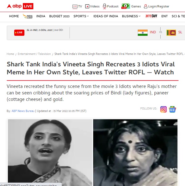 Shark Tank India judge Vineeta Singh was falsely claimed to have acted as one of the lead actors’ mother in popular Bollywood movie ‘3 Idiots’.