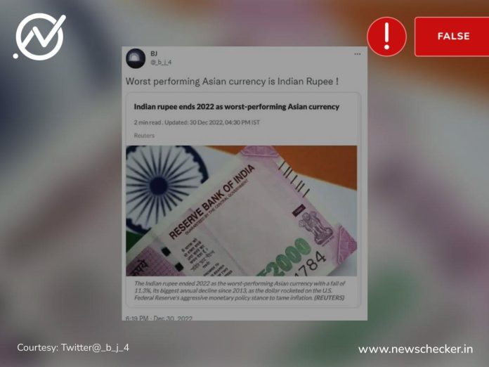 The Indian rupee ended 2022 as one of Asia’s worst-performing currencies, according to a Reuters report.