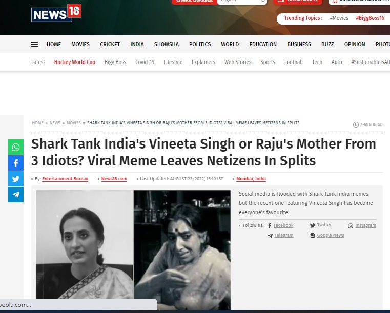 Shark Tank India judge Vineeta Singh was falsely claimed to have acted as one of the lead actors’ mother in popular Bollywood movie ‘3 Idiots’.