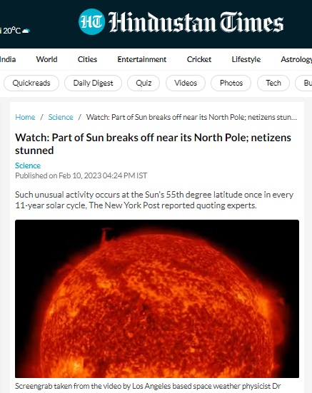 No part of the Sun has broken off and the recent phenomenon was of a rare, but periodic solar activity, according to scientists.