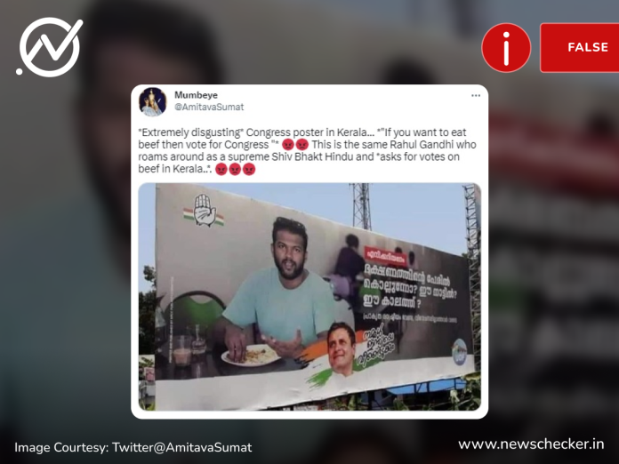 Viral post wrongly translates Congress election hoarding in Kerala, claiming that the party asked for votes in the name of beef.