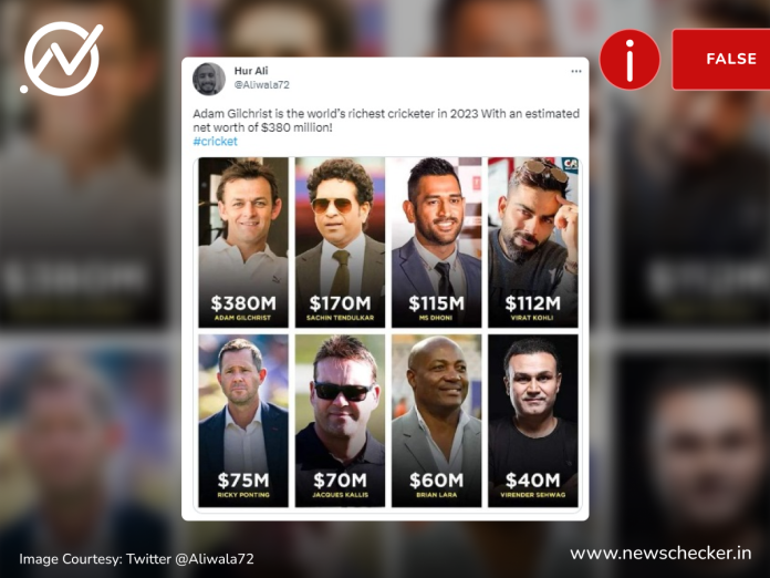 Former Australian cricketer Adam Gilchrist is mistaken for his namesake, an Australian gym franchise mogul, in a list of richest cricketers around the world.