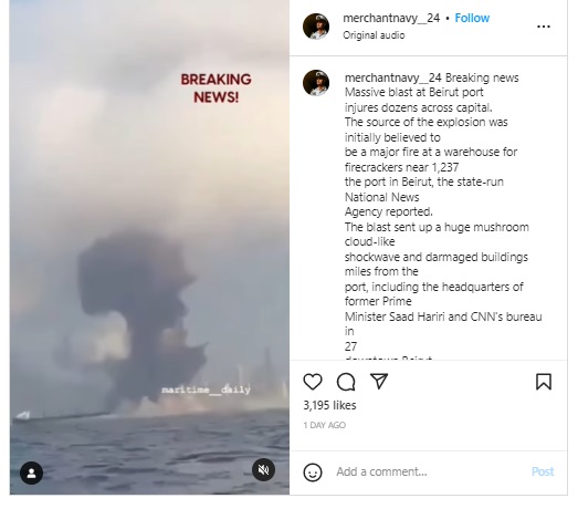 An old video of the August 4, 2020, Beirut port explosion is being falsely shared as a recent event.