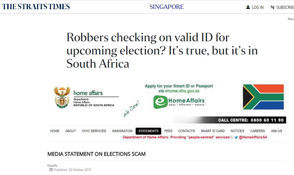 A “high security alert” against a group of robbers who will enter your homes by posing as home affairs officers was found to be false and inspired by a South African government advisory issued in 2017.