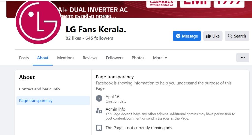 Information from the page in the name of LG