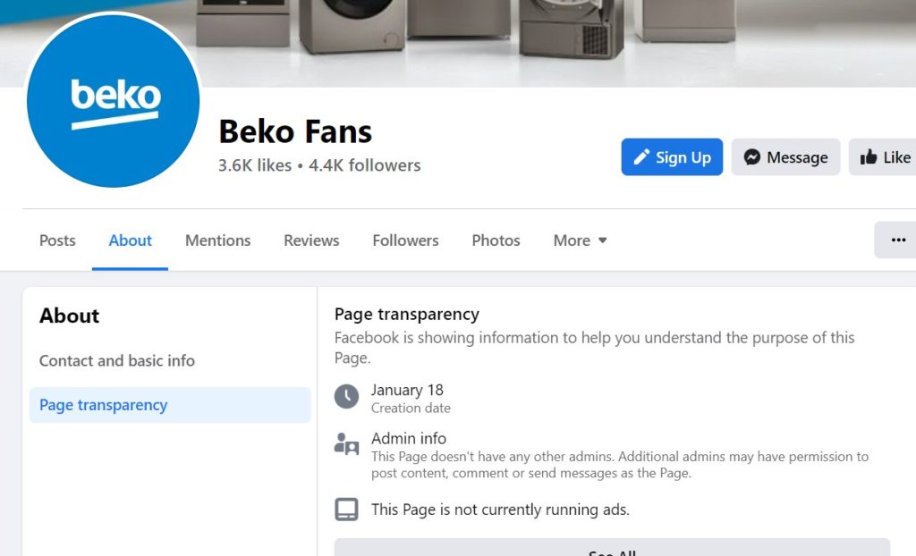Information from the page in the name of Beko