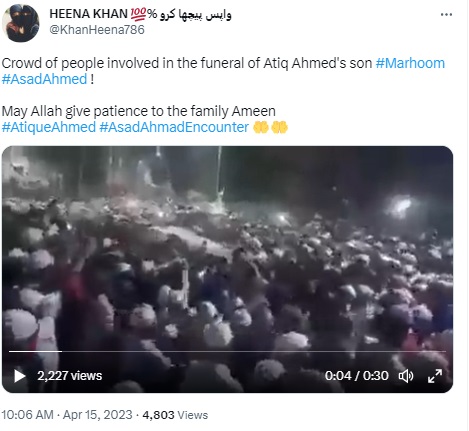 Newschecker found that the viral video does not show the funeral of Atiq Ahmed's son Asad, but of Maulana Rabe Hasni Nadvi.
