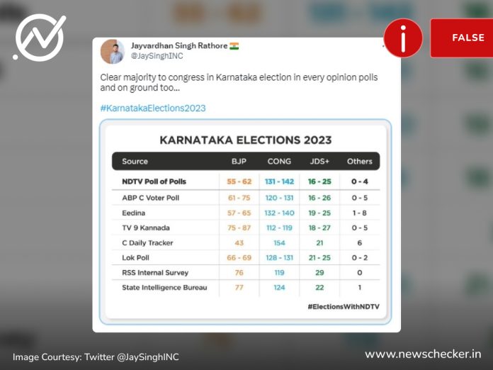 Fake NDTV infographic on opinion polls held ahead of the Karnataka Assembly elections is being widely circulated.