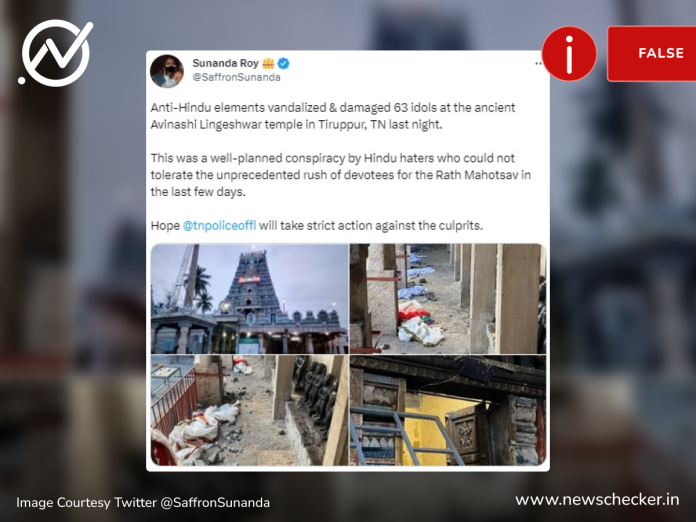 The idols at Avinashi Lingeswarar temple in Tamil Nadu were not vandalised by a “Hindu hater” as falsely claimed by several social media users, but by a “mentally unstable” person.