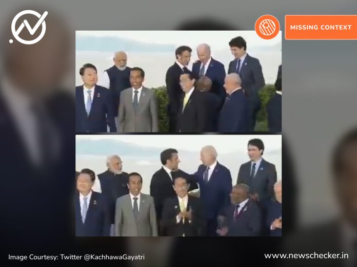 A clipped version of a longer video is being shared out of context to show world leaders ignoring PM Modi at the recent G7 summit in Japan.
