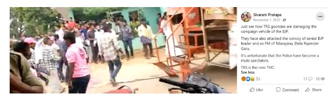A video of a clash during a bypoll in Telangana in 2022 falsely linked to upcoming Karnataka Assembly elections.