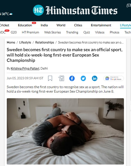 'स्वीडनला कलंकित करण्यासाठी खोटी माहिती', स्वीडनने सेक्सला एक खेळ म्हणून घोषित केल्याच्या रिपोर्टवर देशातील मुख्य क्रीडा संस्थेचा खुलासा