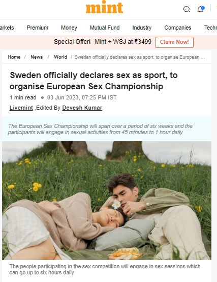 'स्वीडनला कलंकित करण्यासाठी खोटी माहिती', स्वीडनने सेक्सला एक खेळ म्हणून घोषित केल्याच्या रिपोर्टवर देशातील मुख्य क्रीडा संस्थेचा खुलासा