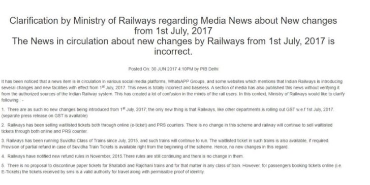 Clarification issued by Railway in 2017