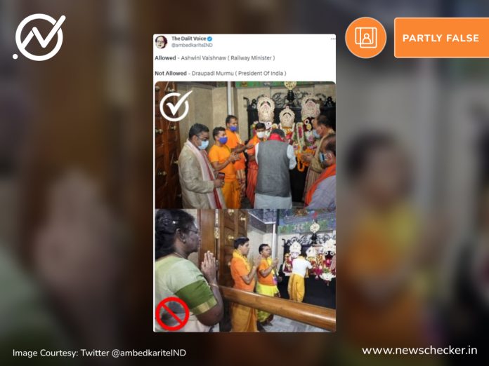 Viral images claimed to show that President Droupadi Murmu was barred from entering the sanctum sanctorum of Jagannath Temple in Delhi is misleading.