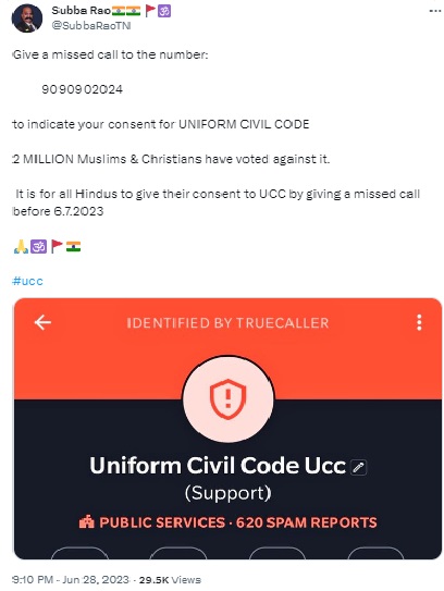 A missed-call campaign that was part of a month-long mass connect drive to mark the Narendra Modi government’s ninth anniversary has been peddled as a pro-UCC movement.
