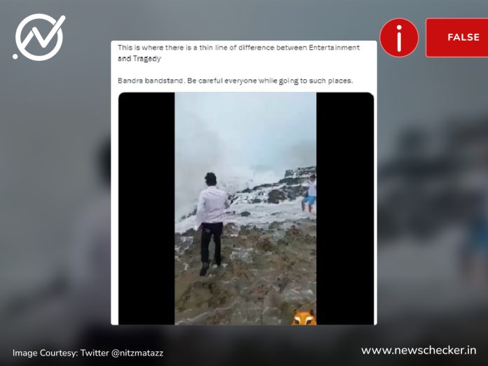 A 2022 video, showing a man and his two children being swept away by strong waves at a beach in Oman, is being shared as a recent incident in Bandra Bandstand amid the Mumbai rains.