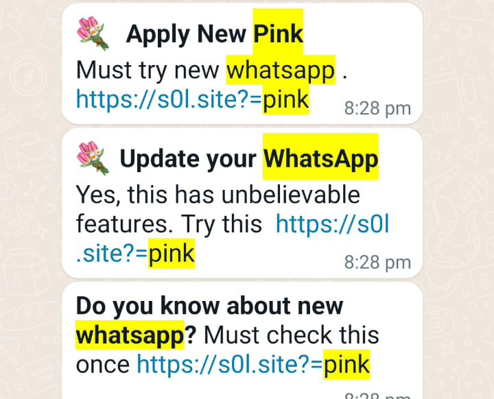 Screenshot of links circulating in whatsapp