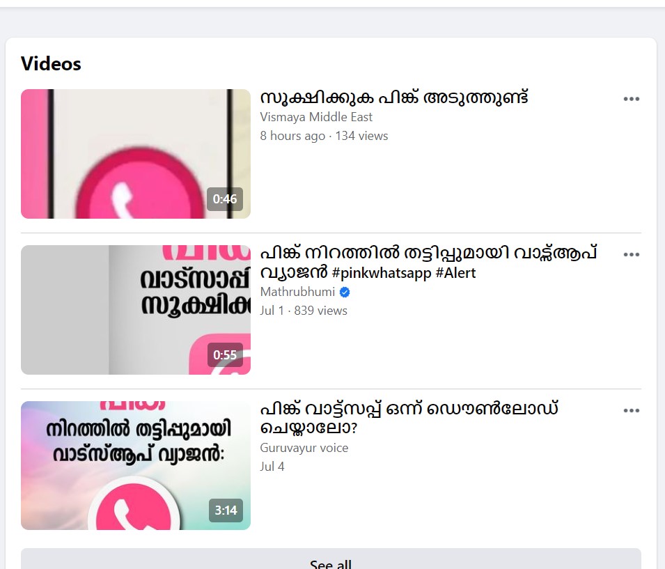 Result for search for pink WhatsApp in Facebook