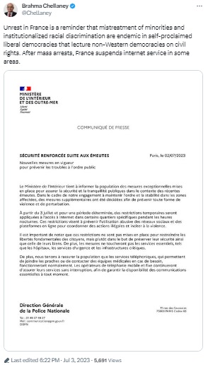The France government has not imposed a shutdown of internet services in the country, dismissing the viral circular as fake.