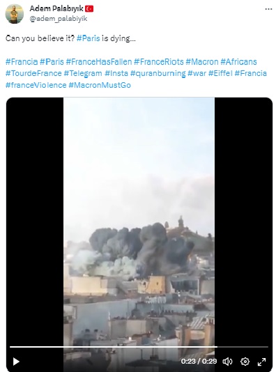 A CGI video released by Ukraine last year, which was created by a French film-maker, as an awareness message during the Russia war has been falsely claimed to be real footage of airstrikes in Paris.