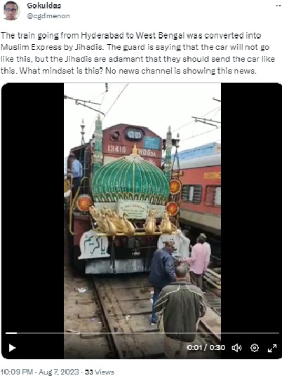 A video of a special pilgrimage train from Hyderabad to Karnataka for devotees to visit the tomb of a Sufi saint on his death anniversary has gone viral with a communal spin. 
