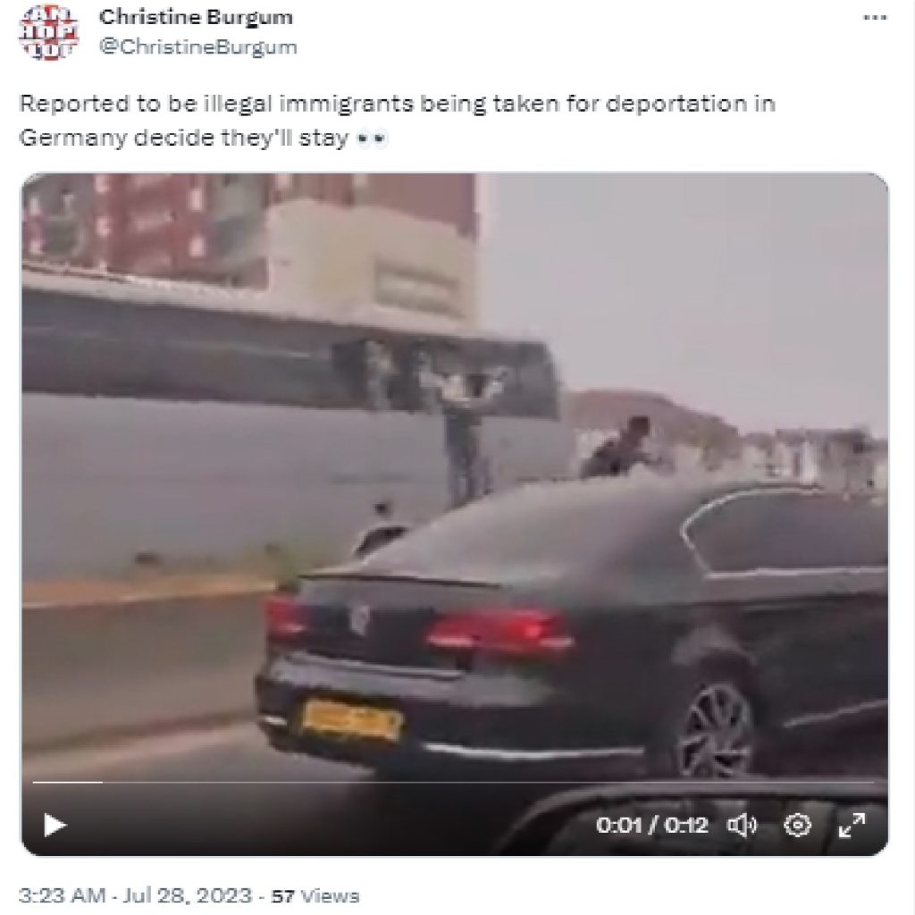 Viral video of illegal immigrants jumping out of a moving bus to evade deportation found to be from Algeria, not Germany.