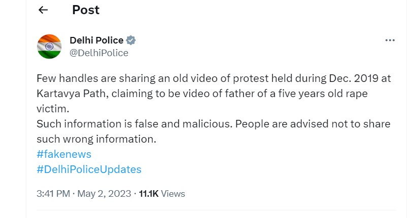 Tweet by Delhi Police