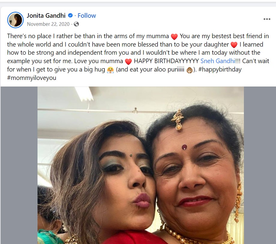 Screenn shot of Jonitta Gandhi's Facebook post