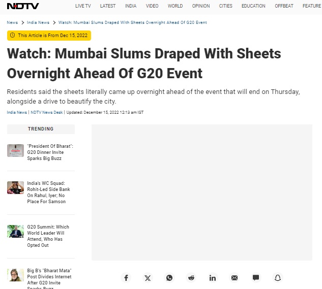 Screen shot of NDTV's report