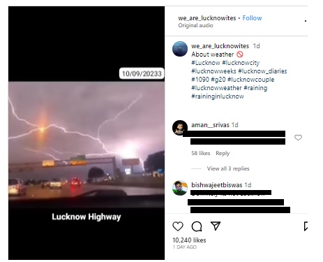 Viral video of a lightning strike claimed to be in Lucknow was found to be from Austin, Texas, in the US.
