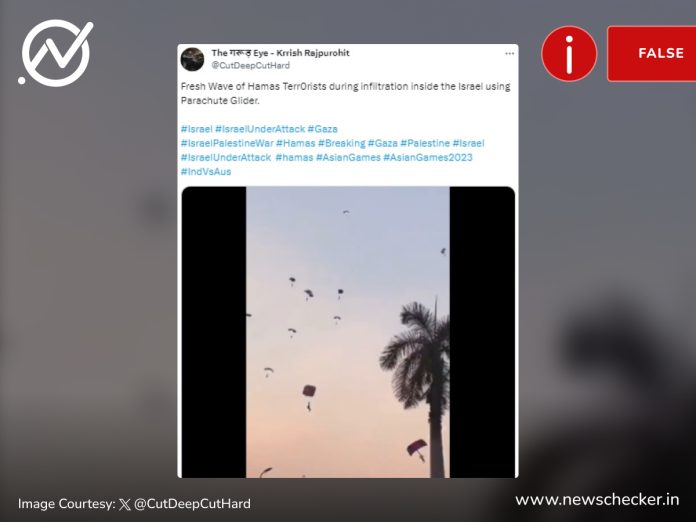 A video of paratroopers at the Egyptian Military Academy in Cairo has been falsely claimed to show Hamas fighters entering Israeli territory using parachutes.