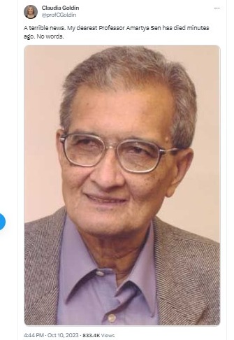 Fake Account of Nobel Laureate Claudia Goldin Claims Amartya Sen Is Dead