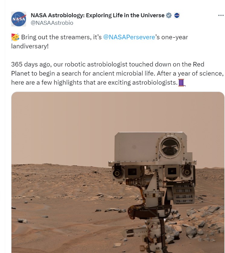Tweet by NASA Astrobiology on February 19, 2022